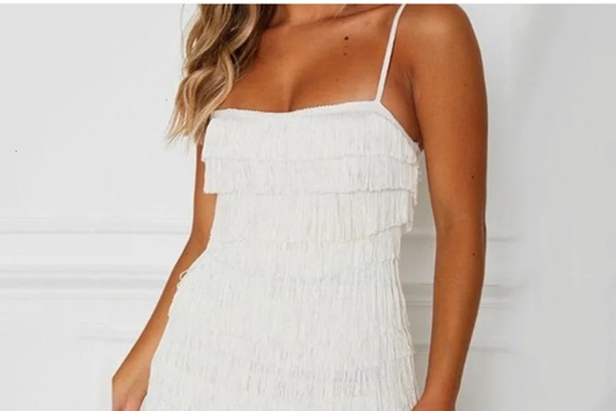 White Fringe Mini Dress