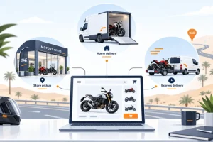 Comparing delivery options from an online motorcycle shop in the UAE