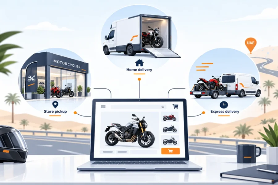 Comparing delivery options from an online motorcycle shop in the UAE